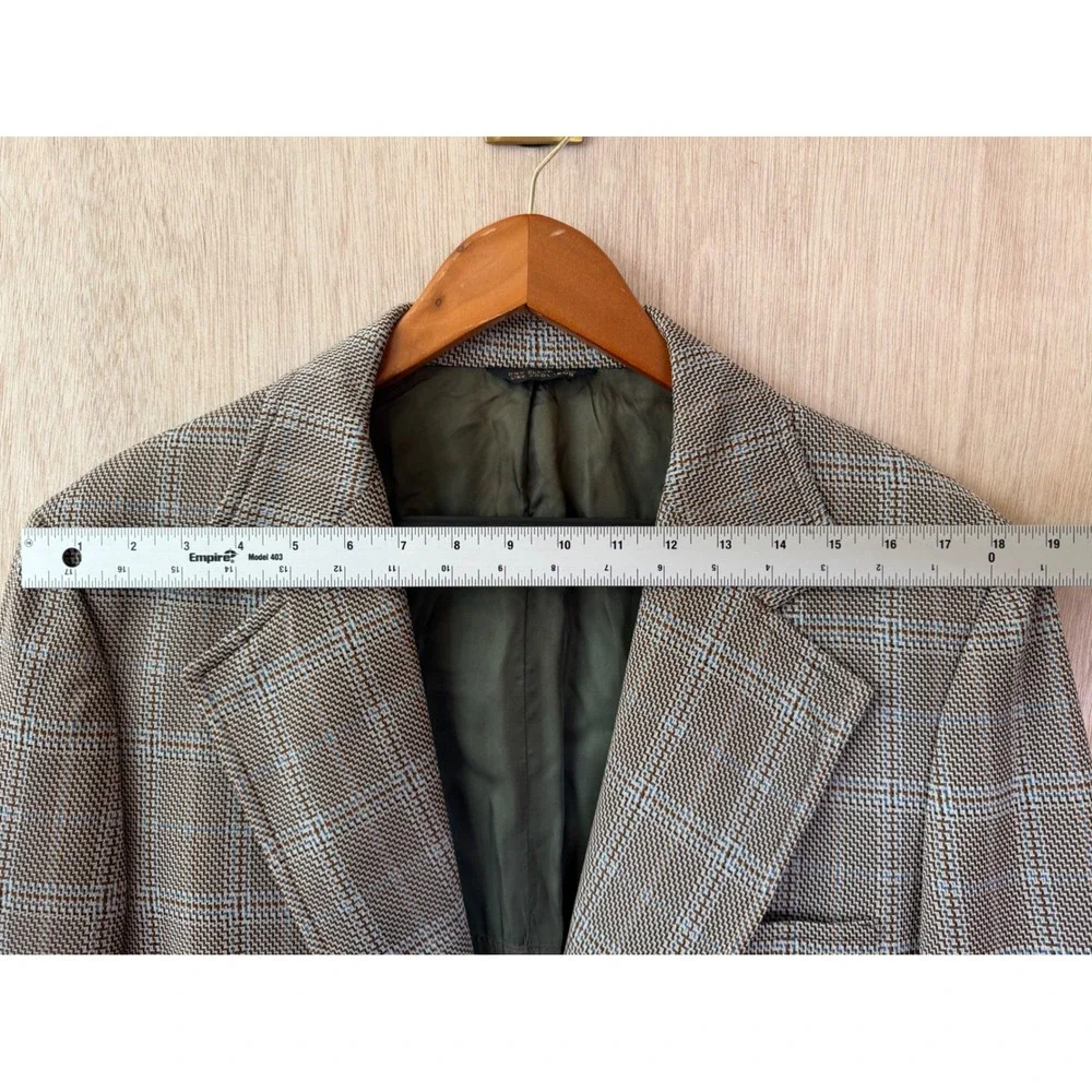 Designer Group Bonds Mens Plaid Suit Jacket Brown Blue Check Blazer 2 Button